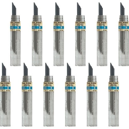 Pentel Hi-Polymer Lead, 0.7 mm, Medium, B, Black, 144/BX, 12PK PEN50BBX